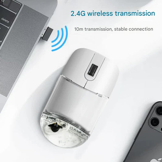 Whimsical 2.4G Wireless Mouse with Floating Animal Design - Comfortable, Quiet & Portable(blue)