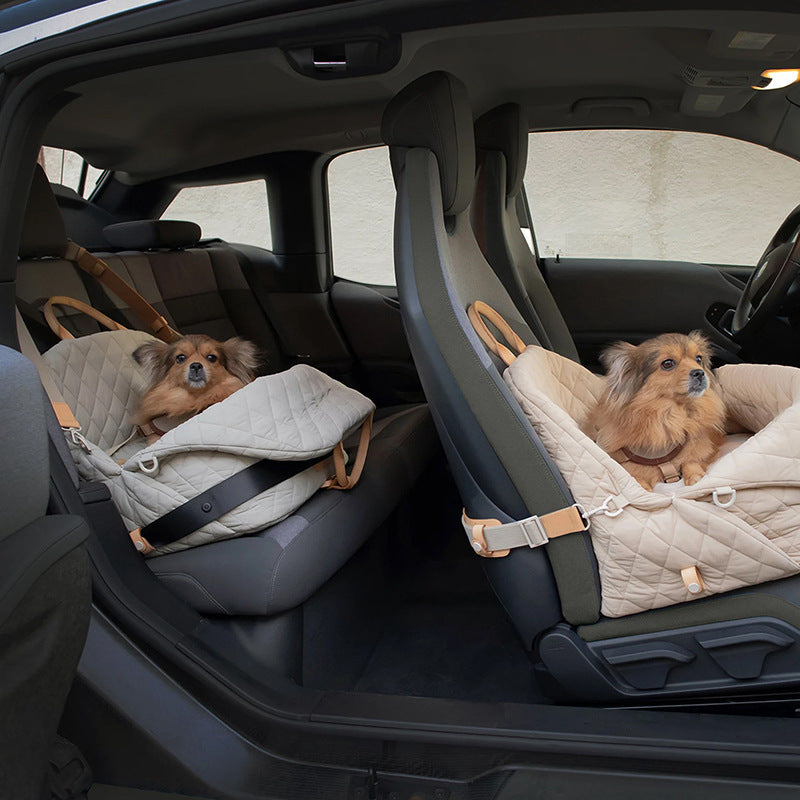 Luxury Quilted 2-in-1 Pet Travel Carrier & Car Booster Seat for Small Dogs(beige)