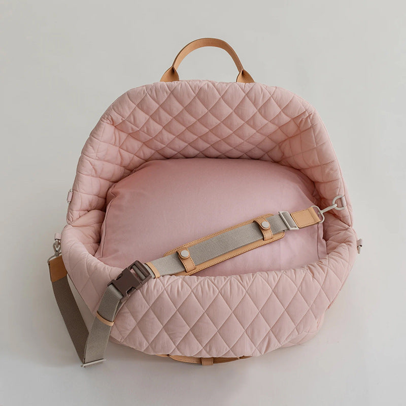 Luxury Quilted 2-in-1 Pet Travel Carrier & Car Booster Seat for Small Dogs(beige)