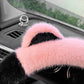 Blue Stitching White Plush Cat Ear Steering Wheel Cover - Cute & Fuzzy Winter Grip, Universal 38cm Fit