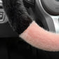 White Plush Cat Ear Steering Wheel Cover - Cute & Fuzzy Winter Grip, Universal 38cm Fit