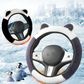 Blue Plush Cat Ear Steering Wheel Cover - Cute & Fuzzy Winter Grip, Universal 38cm Fit