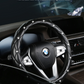 White Luxury Bling Steering Wheel Cover - Black Quilted Leather with Crystal Rhinestones, Universal 38cm Fit
