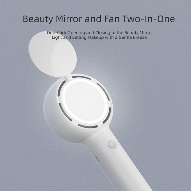 2-in-1 Handheld Fan with LED Makeup Mirror USB Rechargeable – Black