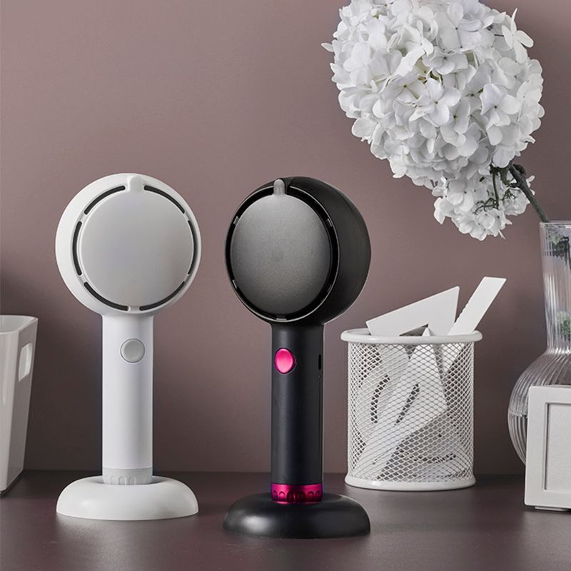 2-in-1 Handheld Fan with LED Makeup Mirror USB Rechargeable – Black
