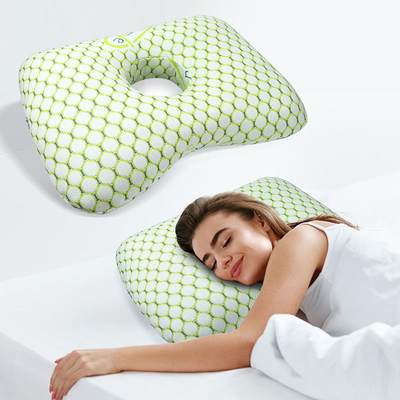 Light Gold Ergonomic Ear Pillow with Hole for Side Sleepers - Pressure Relief Cushion for Ear Pain, Piercings & CNH - Washable Cover