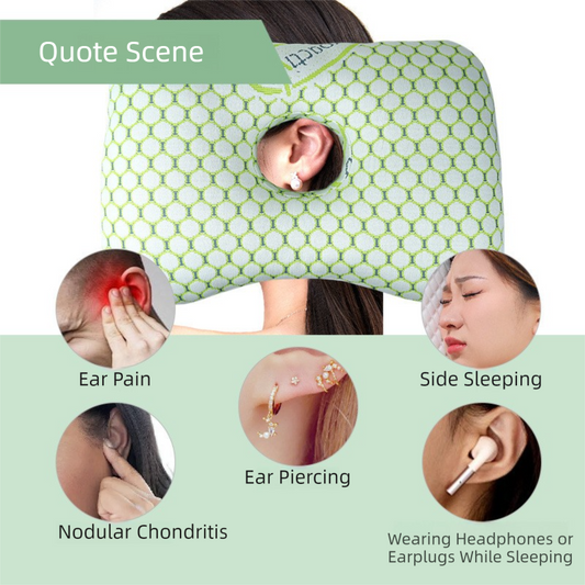 Blue Ergonomic Ear Pillow with Hole for Side Sleepers - Pressure Relief Cushion for Ear Pain, Piercings & CNH - Washable Cover
