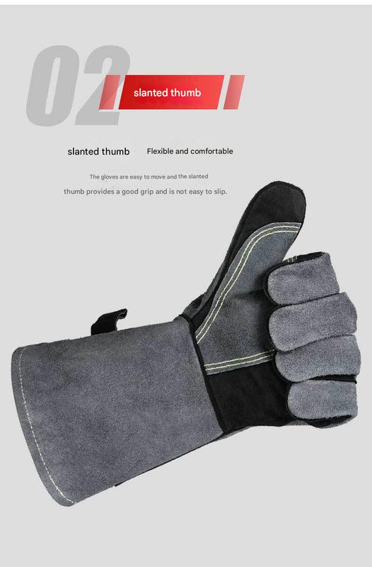 Heavy-Duty Leather Heat Resistant Gloves - 500°C BBQ, Welding & Oven Mitts with Long Cuffs(brown)