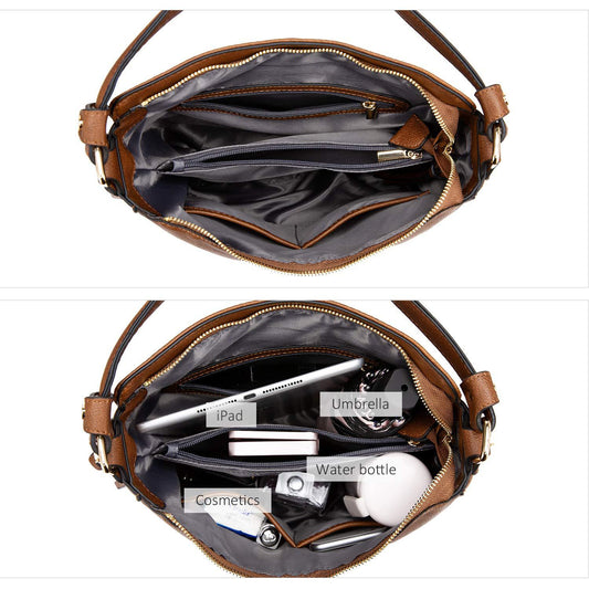 Red Foreign Trade Fashion Large Capacity Handbag - European & American Casual Crossbody Bag, Solid Color Zipper Women's Shoulder Bag