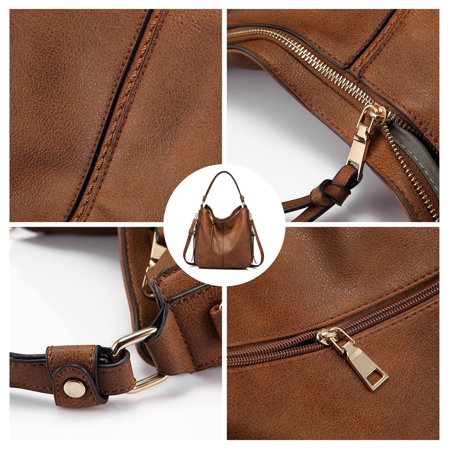 Brown Foreign Trade Fashion Large Capacity Handbag - European & American Casual Crossbody Bag, Solid Color Zipper Women's Shoulder Bag