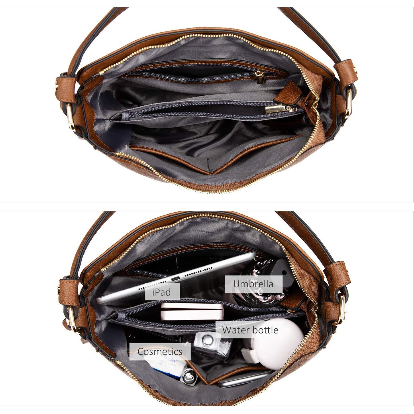 Brown Foreign Trade Fashion Large Capacity Handbag - European & American Casual Crossbody Bag, Solid Color Zipper Women's Shoulder Bag