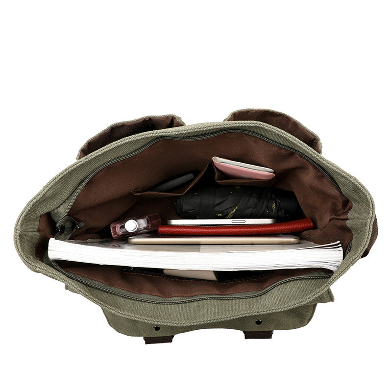 Dark Kahaki Vintage Canvas Messenger Bag Men Crossbody Satchel Durable Shoulder Bag for Work and Travel Multi Pocket Casual Daypack