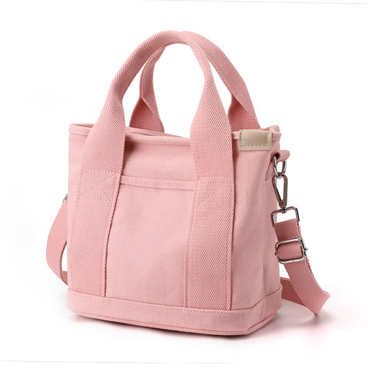 Pink Small Canvas Tote Bag Crossbody Lunch Handbag with Adjustable Strap Fits 9.7 Inch Tablet for Women Daily Work and Travel