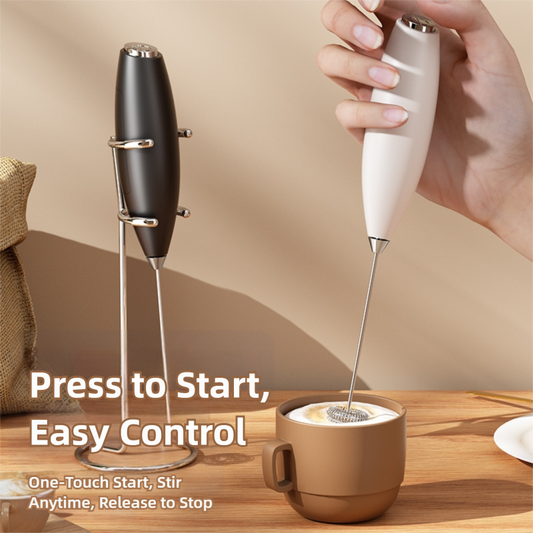 Electric Milk Frother & Egg Whisk Stand – Dual-Head Coffee Frother (Black)