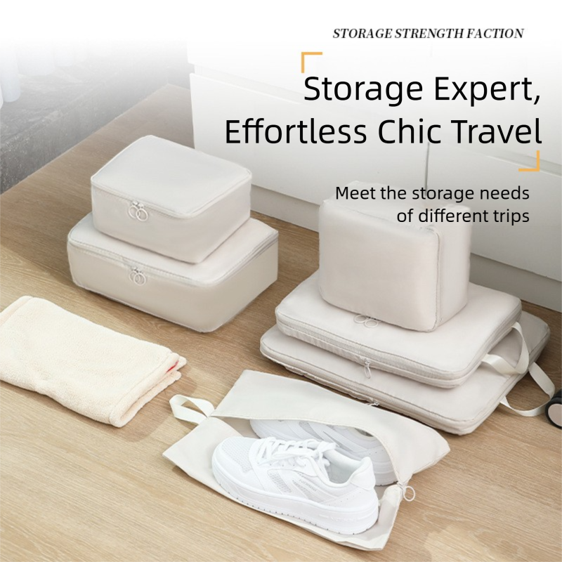 6-Piece Blue Memory Fabric Travel Compression Packing Cubes Set - Waterproof, Anti-Wrinkle Luggage Organizer & Space Saver
