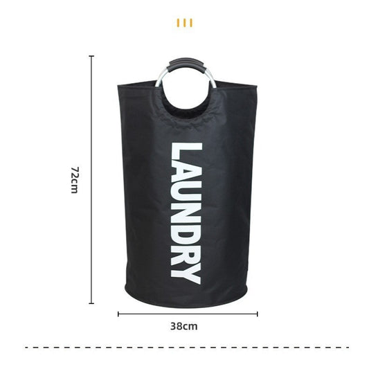 Black Oxford Fabric Large-capacity Foldable Dirty Clothes Basket (38×72CM) - With Waterproof Coating & Aluminum Carry Handles For Laundry Room Dorm
