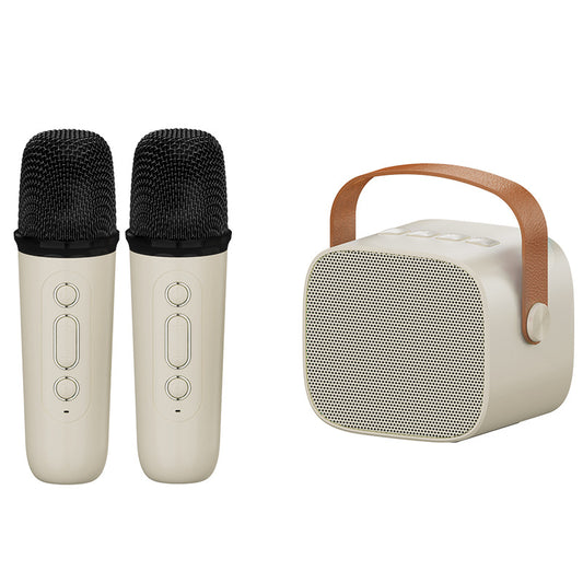 2-Set White & Purple Wireless Dual-Microphone Karaoke Speaker - Portable Handheld K1 Bluetooth All-in-One KTV Singing Machine