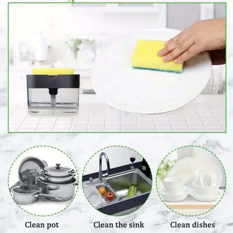 2-Pack Black Kitchen Press-Type Dish Soap Dispenser & Sponge Caddy - 2-in-1 Automatic Liquid Pump for Dish Scrubbers & Scouring Pads