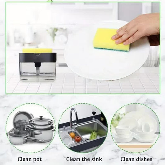 2-Pack Black Kitchen Press-Type Dish Soap Dispenser & Sponge Caddy - 2-in-1 Automatic Liquid Pump for Dish Scrubbers & Scouring Pads