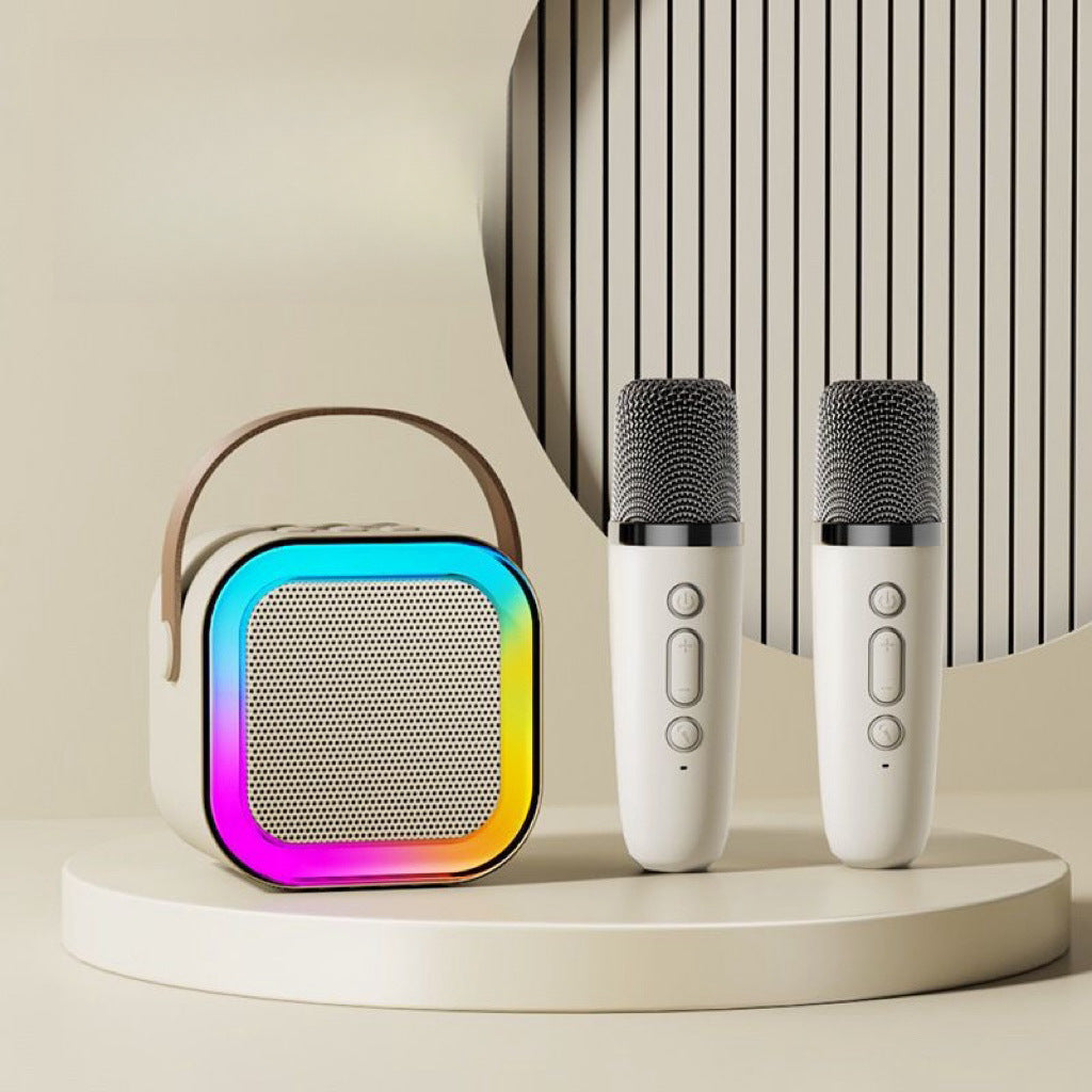 Beige double wheat Portable Mini Karaoke Machine with Wireless Microphone - Bluetooth Speaker for Kids & Adults