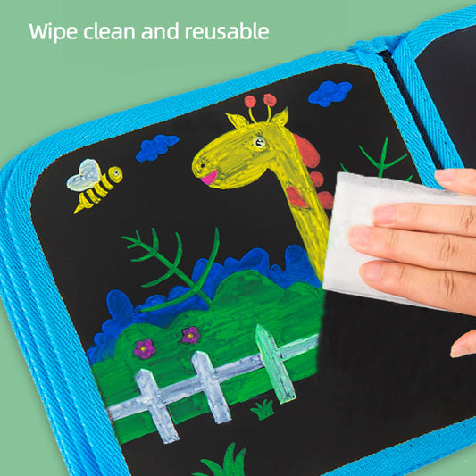 Green dinosaur Portable Reusable Drawing Board for Kids - erasable Doodle Book with Water Chalk Pens - Toddler Travel Activity Toy