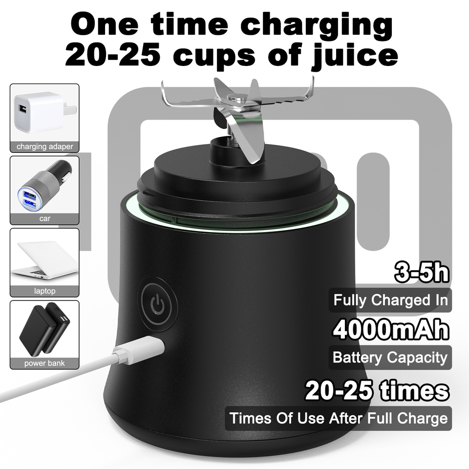 Pink Portable Blender 600ml Personal Smoothie Maker USB Rechargeable Juicer Cup with 6 Stainless Steel Blades 4000mAh Battery for Gym Travel and Camping