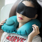 2-PCS Black Inflatable Travel Neck Pillow Press to Inflate U-Shape Soft Flocking Support Cushion for Airplane Car & Camping Portable Air Pump Design