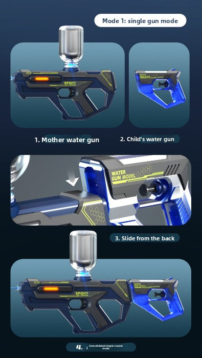 2-in-1 Electric Water Gun Automatic Squirt Blaster Set Detachable Mini Pistol High Capacity Summer Pool Toy Blue Grey