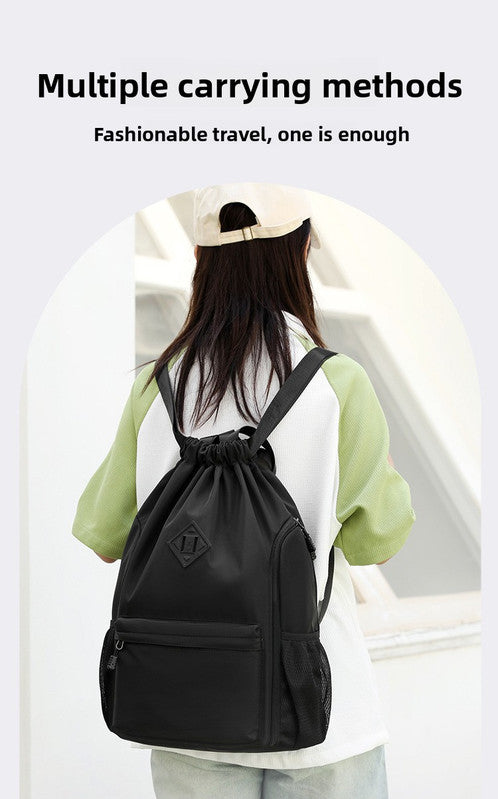 Large Drawstring Backpack Waterproof Gym Bag Lightweight Sports Sackpack with Zipper Pockets for Travel and Swimming Royal Blue