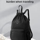 Large Drawstring Backpack Waterproof Gym Bag Lightweight Sports Sackpack with Zipper Pockets for Travel and Swimming navy blue