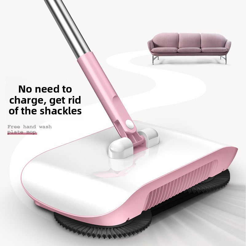 2-in-1 Manual Push Sweeper & Mop with Two Original Clothes - Handheld Floor Cleaner with Sealed Dustbin - Lightweight Cordless Design for Hardwood, Tile, and Marble Floors - Blue