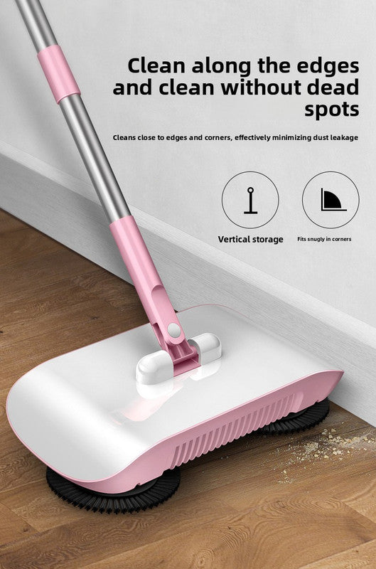 2-in-1 Manual Push Sweeper & Mop with Two Original Clothes - Handheld Floor Cleaner with Sealed Dustbin - Lightweight Cordless Design for Hardwood, Tile, and Marble Floors - Blue
