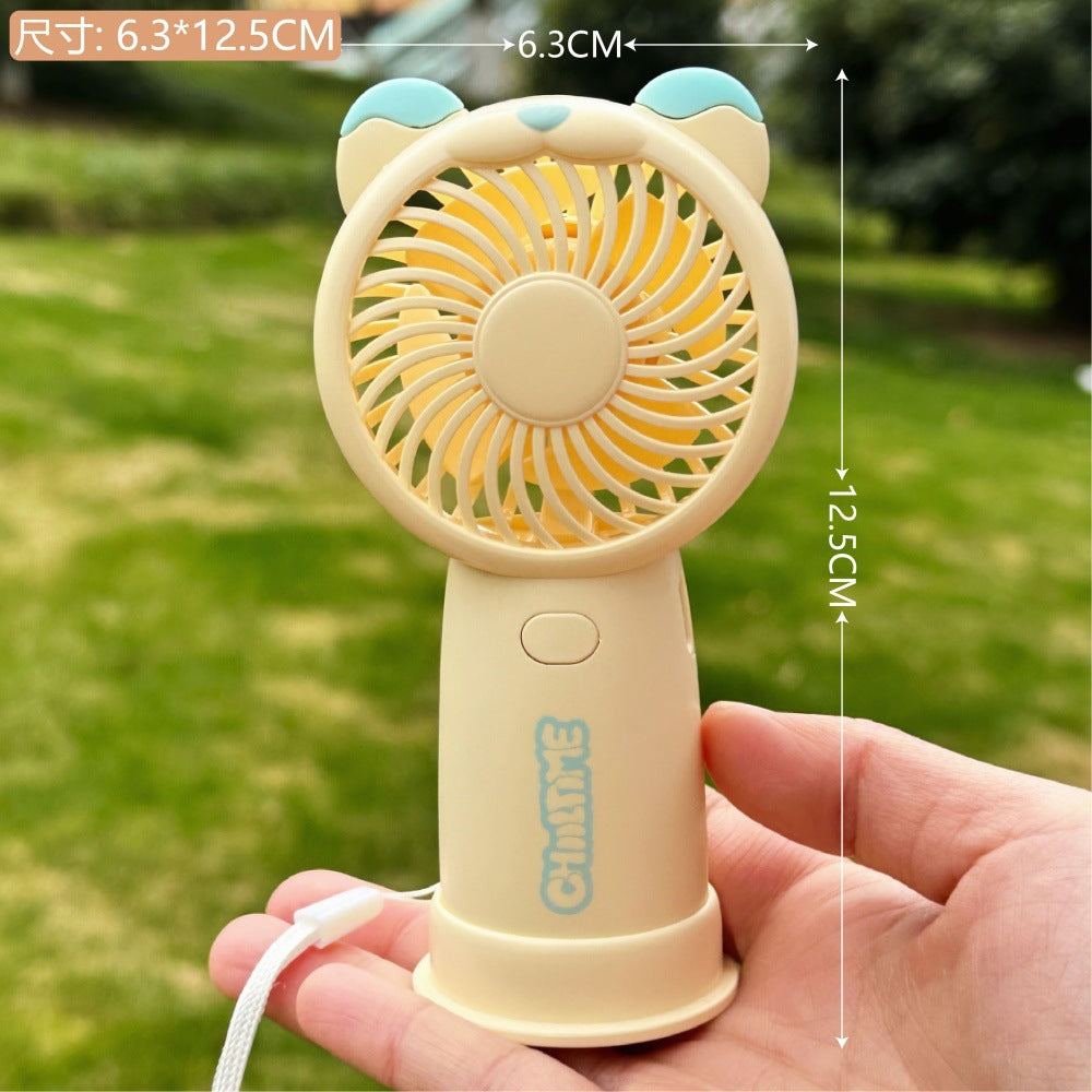 Mini Handheld Fan Bear Design 3-Speed Rechargeable with Stand – Yellow