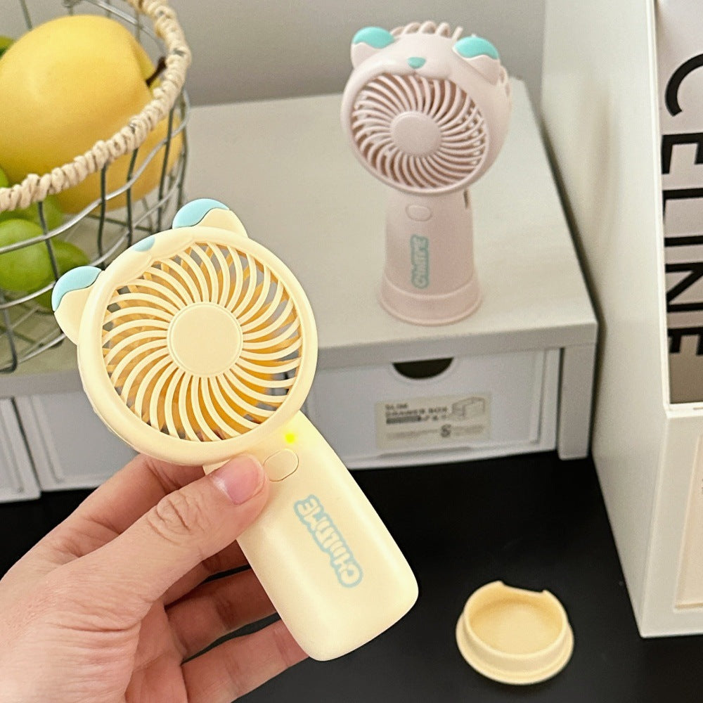 Mini Handheld Fan Bear Design 3-Speed Rechargeable with Stand – Yellow