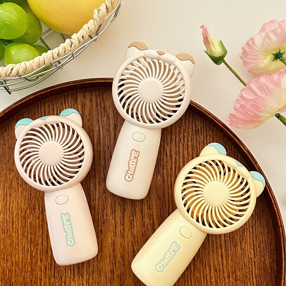 Mini Handheld Fan Bear Design 3-Speed Rechargeable with Stand – Beige