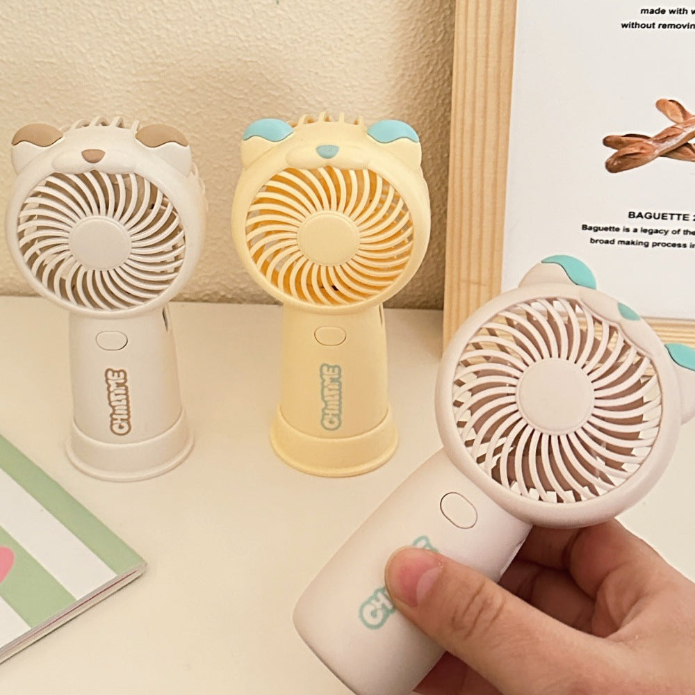 Mini Handheld Fan Bear Design 3-Speed Rechargeable with Stand – Beige