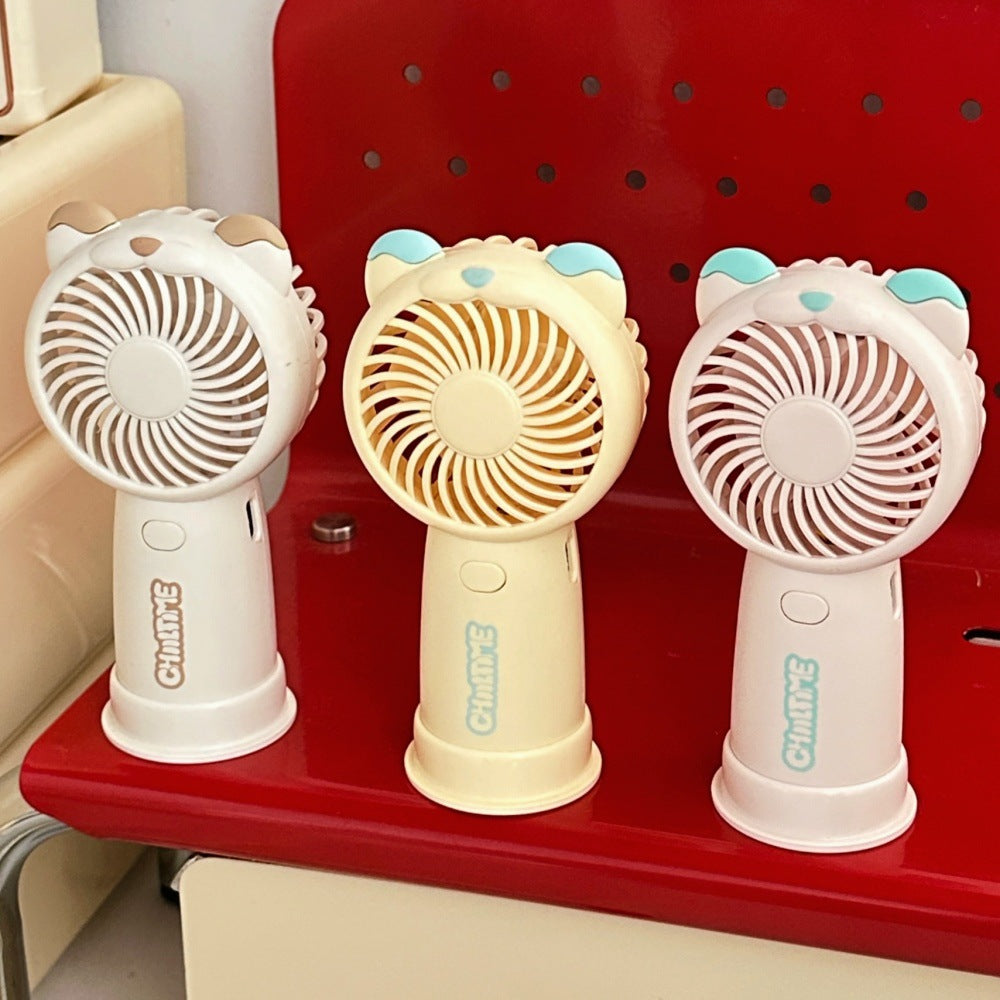 Mini Handheld Fan Bear Design 3-Speed Rechargeable with Stand – Beige