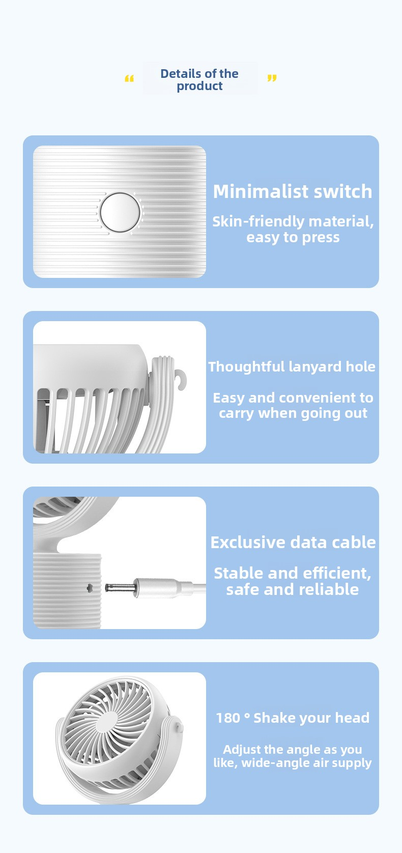 3-in-1 Portable Turbo Fan Handheld & Desk – Rechargeable with Lanyard (White)