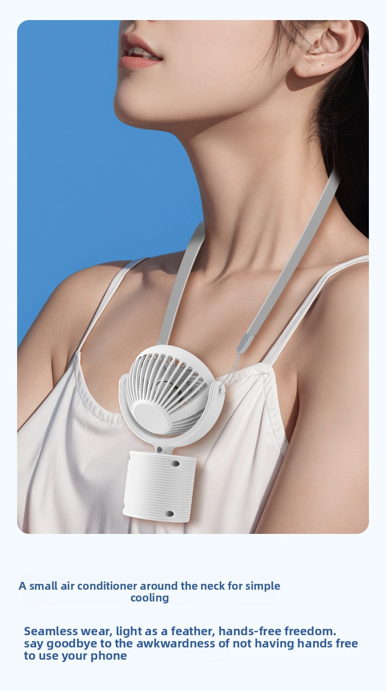 3-in-1 Portable Turbo Fan Handheld & Desk – Rechargeable with Lanyard (White)