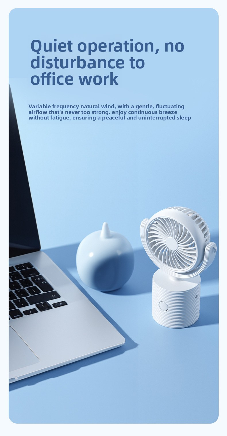 3-in-1 Portable Turbo Fan Handheld & Desk – Rechargeable with Lanyard (White)
