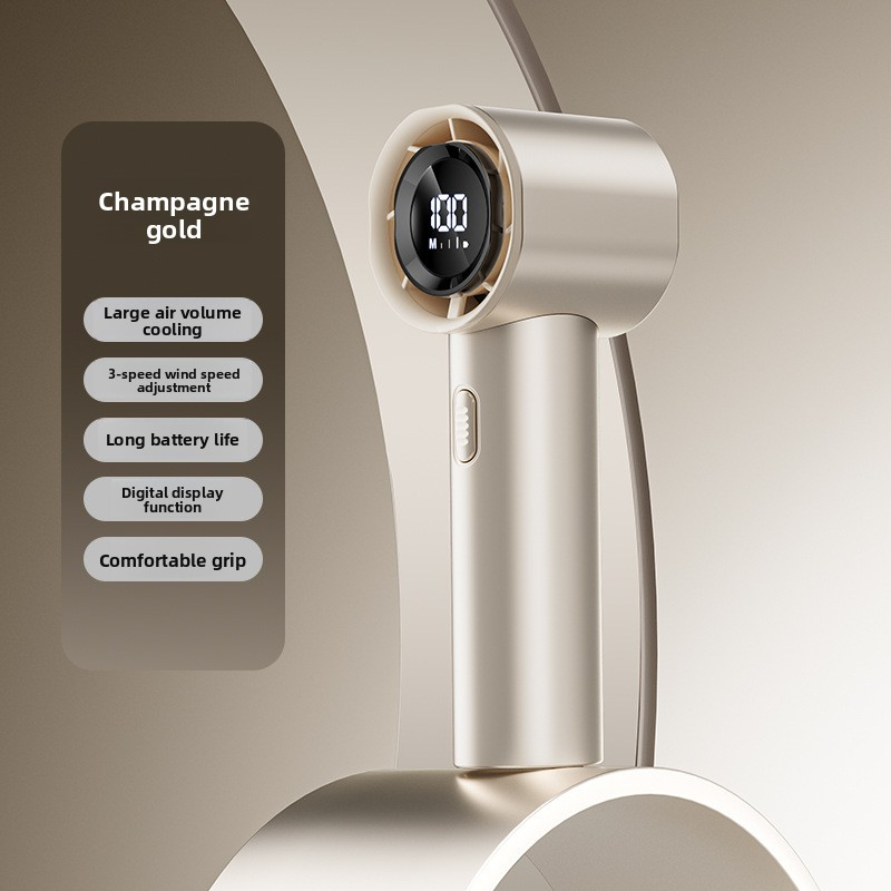 Handheld Turbo Fan 3-Speed LED Display Rechargeable – Champagne Gold