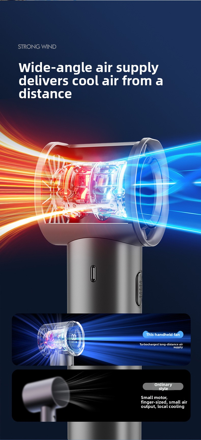 Handheld Turbo Fan 3-Speed LED Display Rechargeable – Champagne Gold