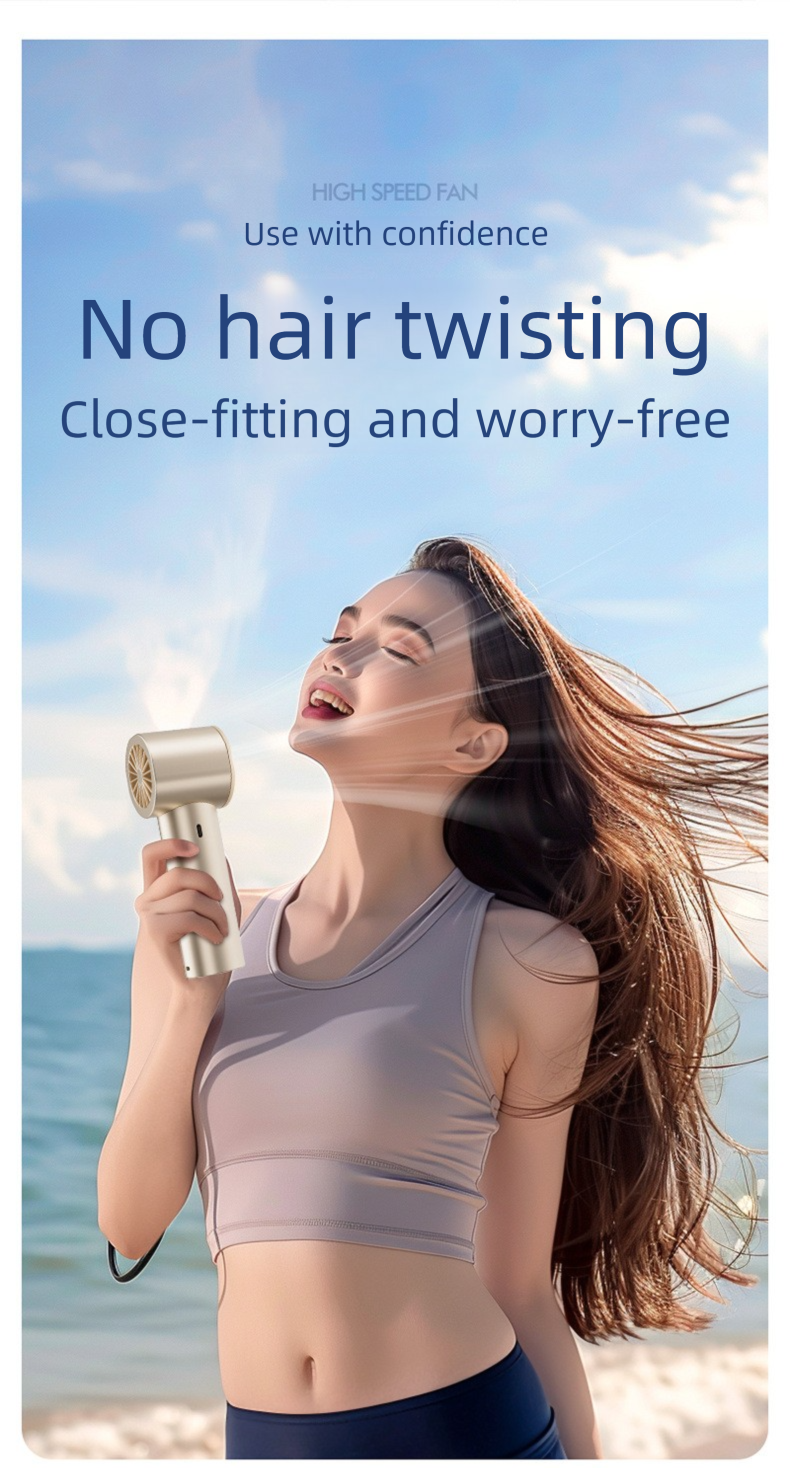 Handheld Turbo Fan 3-Speed LED Display Rechargeable – Champagne Gold