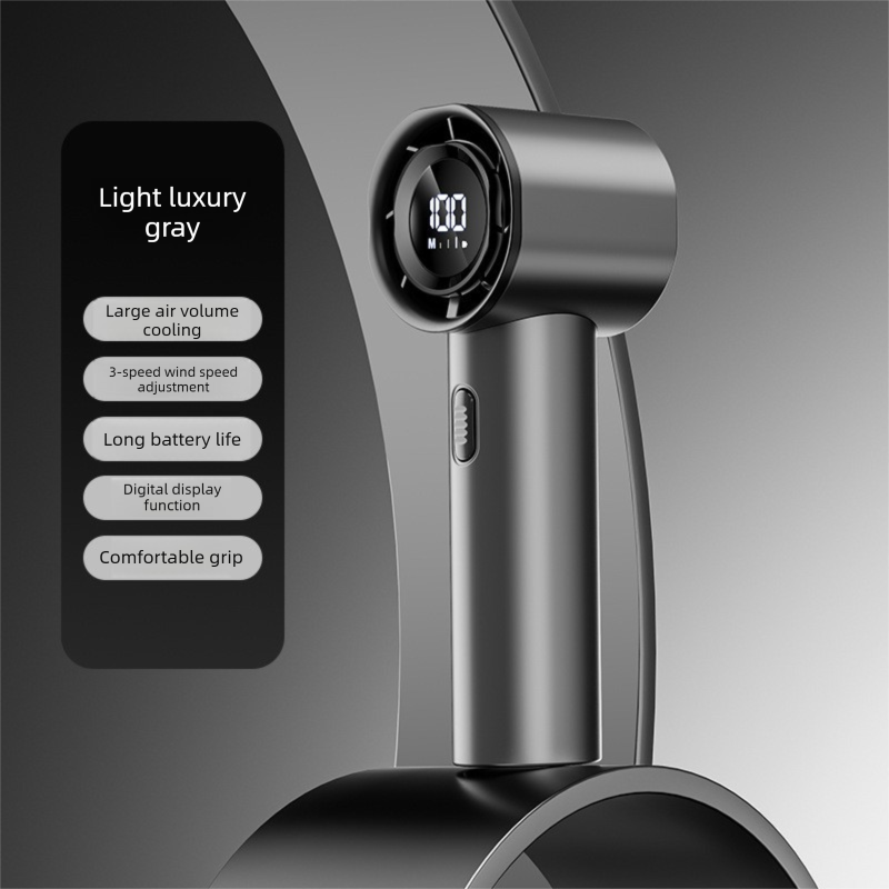 Handheld Turbo Fan 3-Speed LED Display Rechargeable – Grey