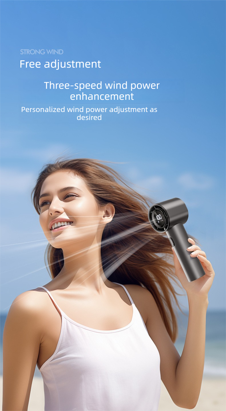Handheld Turbo Fan 3-Speed LED Display Rechargeable – Grey