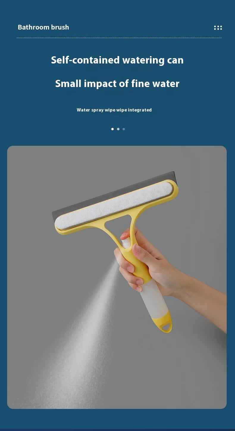 Yellow 3-in-1 Window Squeegee with Built-in Spray Bottle - Dual Sided Sponge Glass Cleaner - Streak Free Tool for Shower Screens, Mirrors & Car Windows