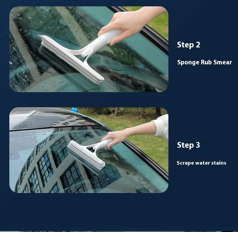 Yellow 3-in-1 Window Squeegee with Built-in Spray Bottle - Dual Sided Sponge Glass Cleaner - Streak Free Tool for Shower Screens, Mirrors & Car Windows