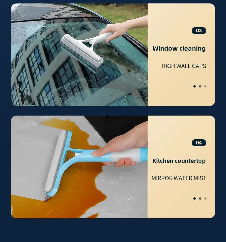 Yellow 3-in-1 Window Squeegee with Built-in Spray Bottle - Dual Sided Sponge Glass Cleaner - Streak Free Tool for Shower Screens, Mirrors & Car Windows