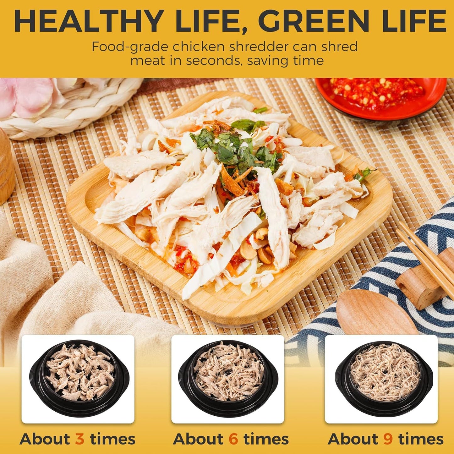 Black Chicken Shredder Machine with Transparent Lid & Brush - Manual Meat Chopper and Pulverizer for Cooked Chicken and Pet Food