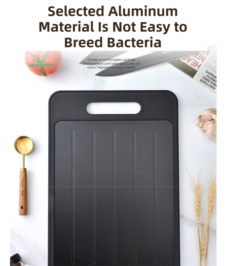 Grey Aluminum Fast Thawing Dual-Sided Cutting Board(31x21CM) - Multifunctional Kitchen Tool with Garlic Grinder and Knife Sharpener